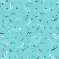 Watercolour seamless background with blue indigo flowers. 