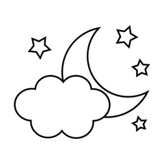 Moon with clouds and stars icon. Night icon.