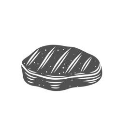 Grilled meat steak silhouette glyph icon, engraved monochrome illustration. Fried pork fillet steak.