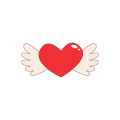 Heart with wings - flat color vector icon on isolated background. Valentine's Day vector illustration.