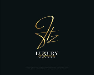 HZ Initial Logo Design with Elegant Gold Handwriting Style. HZ Signature Logo or Symbol for Wedding, Fashion, Jewelry, Boutique, Botanical, Floral and Business Identity