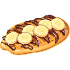 Croffle, Croissant Waffle Korean pastry. Croffle with sweet topping banana and chocolate. Waffle menu vector illustration.