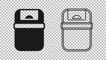 Black Trash can icon isolated on transparent background. Garbage bin sign. Recycle basket icon. Office trash icon. Vector