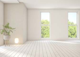 White empty room. Scandinavian interior design. 3D illustration