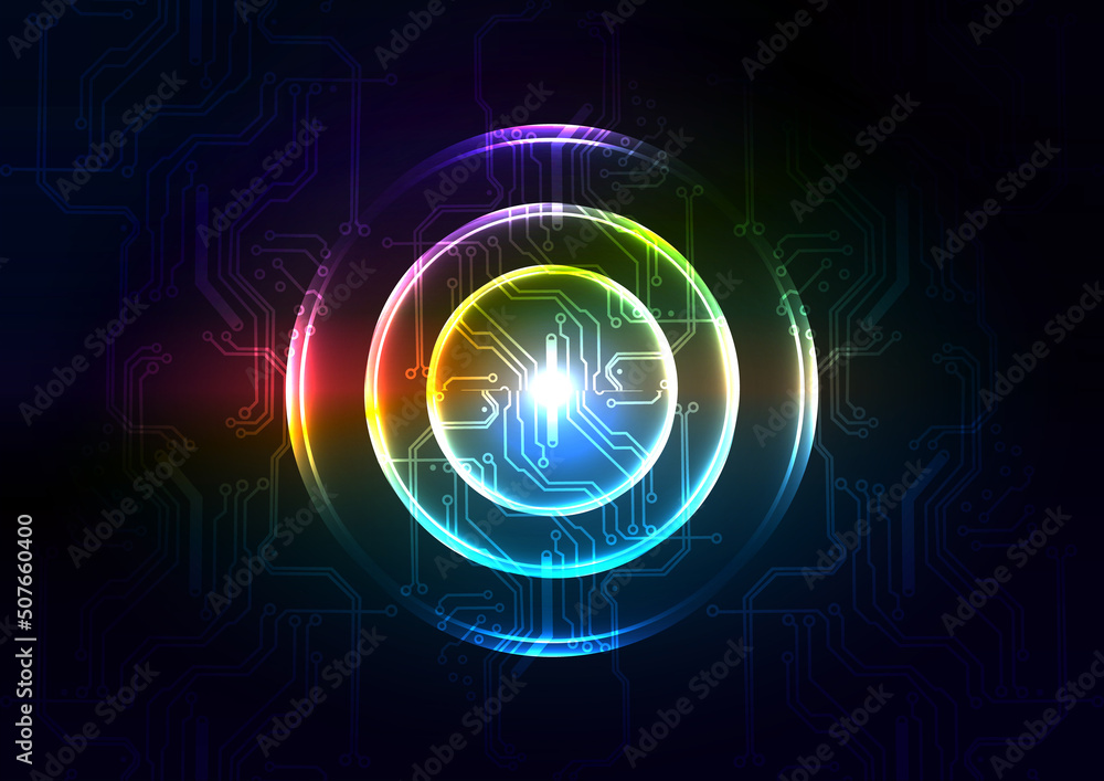 Poster abstract vector technology design background concept with circuit and ring light effects background,