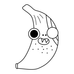 Vector black and white funny kawaii banana line icon or coloring page. Pirate fruit illustration. Comic plant with eyes, eye patch and mouth isolated on white background.