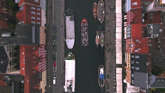 Nyhavn Harbor in Copenhagen, Denmark by Drone
