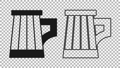 Black Wooden beer mug icon isolated on transparent background. Vector