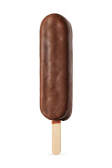 Popsicle ice cream bar with chocolate coating isolated on white.