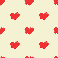 Red hearts - flat color vector seamless pattern. Valentine's Day vector background.