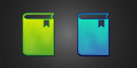 Green and blue Book icon isolated on black background. Vector
