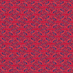 Indian boho summer bandana seamless symmetrical pattern. Versatile masculine red blue scarf print in kaleidoscopic floral ornamental style.