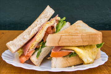 Grilled sandwich toast with tomato and cheese.  Healthy food