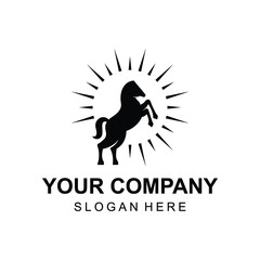 Elegant jumping horse logo design with light