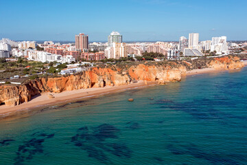 Obraz premium Aerial from Praia da Rocha and Portimao in the Algarve Portugal