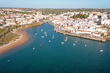 Fototapeta na wymiar Aerial from the historical village Ferragudo in the Algarve Portugal