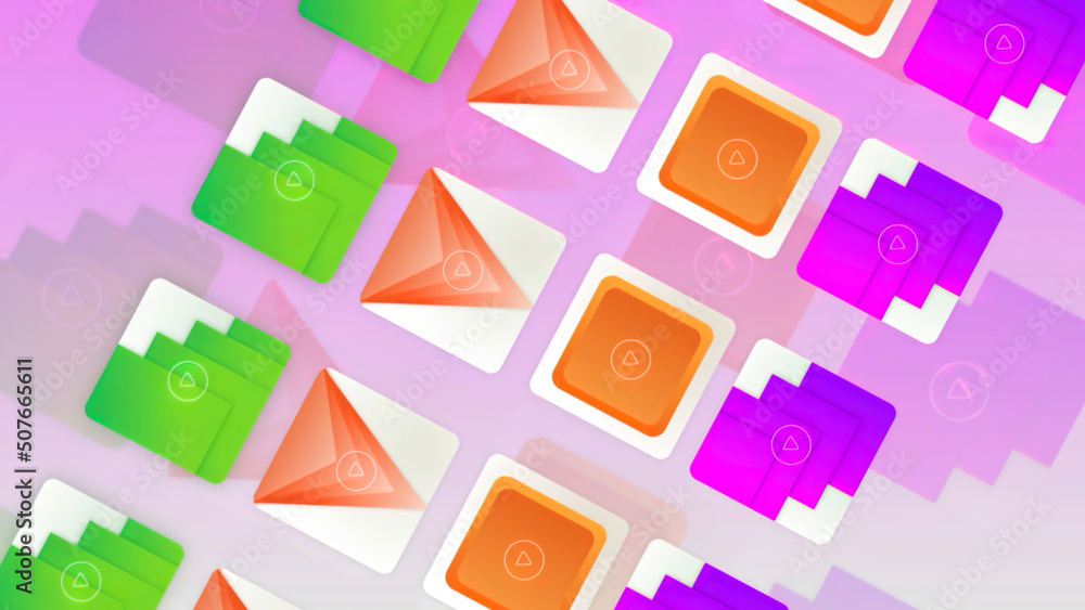Poster abstract rows of different smartphone icons isolated on a pink background, seamless loop. motion. co