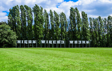 Inscription "NIGDY WIĘCEJ WOJNY" (war: never again), Westerplatte, Gdańsk, Poland