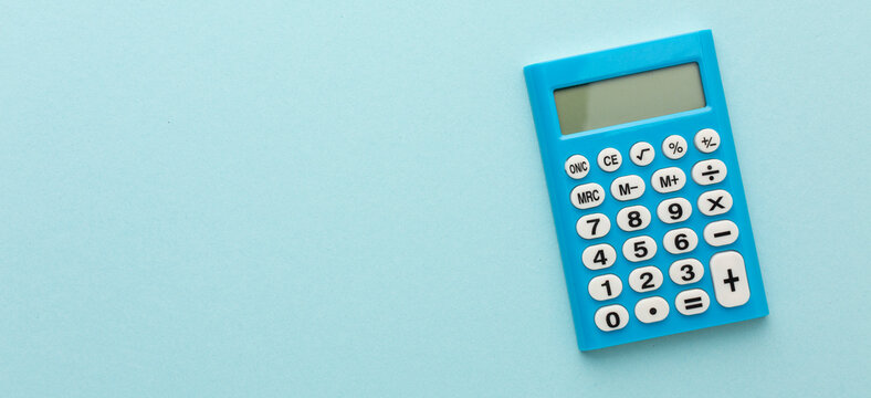 blue calculator on a colored background