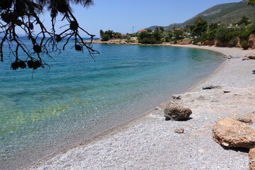 Small paradise beach of Prosili in Porto Germeno, Corinthian gulf, West Attica, Greece