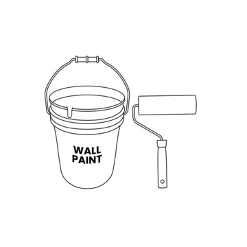 recommend clip art: Paint Roller and Bucket Outline Icon Illustration on Isolated White Background