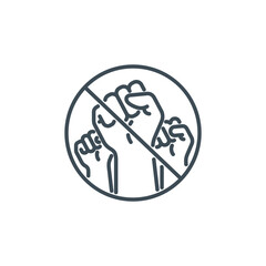 raised up fist in protest no war single line icon isolated on white. Perfect outline symbol raised up fist in revolution riot. freedom power design element with editable Stroke.People rights line icon