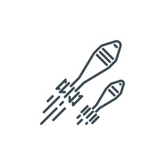 bombing with atomic aerial bombs single line icon isolated on white. Perfect outline aero bomb symbol. Nuclear bombing war banner. falling bomb spread of democracy design element with editable Stroke