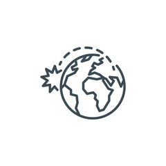 nuclear explosion on planet earth after missile rocket attack single outline icon isolated on white. outline symbol rocket attacks. design element war with editable thin line stroke. strike pictogram