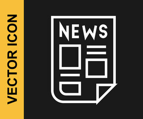 White line News icon isolated on black background. Newspaper sign. Mass media symbol. Vector