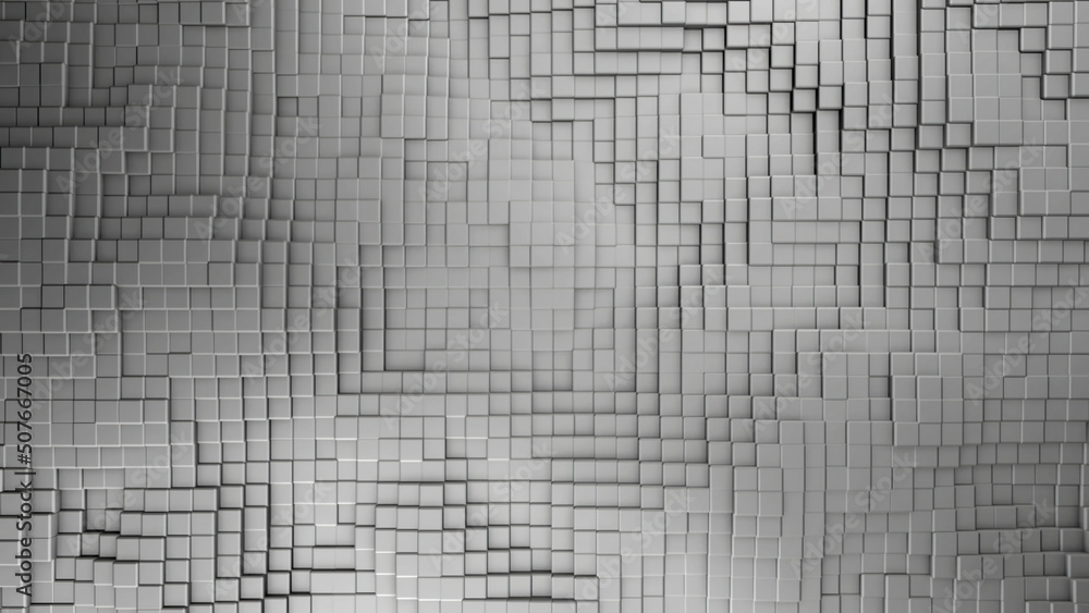 Poster monochrome abstract animation of grey cubes moving smoothly in space and forming the waves. animatio