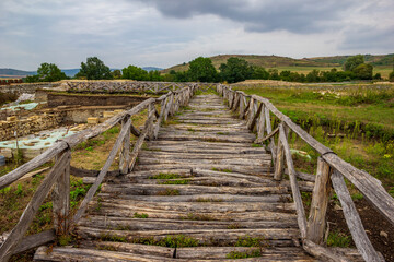 Fototapeta na wymiar Landscape of beautiful wooden handmade bridge