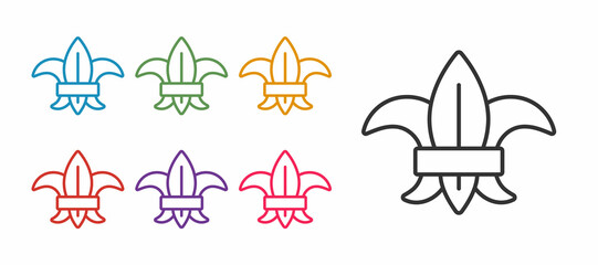 Set line Fleur de lys or lily flower icon isolated on white background. Set icons colorful. Vector