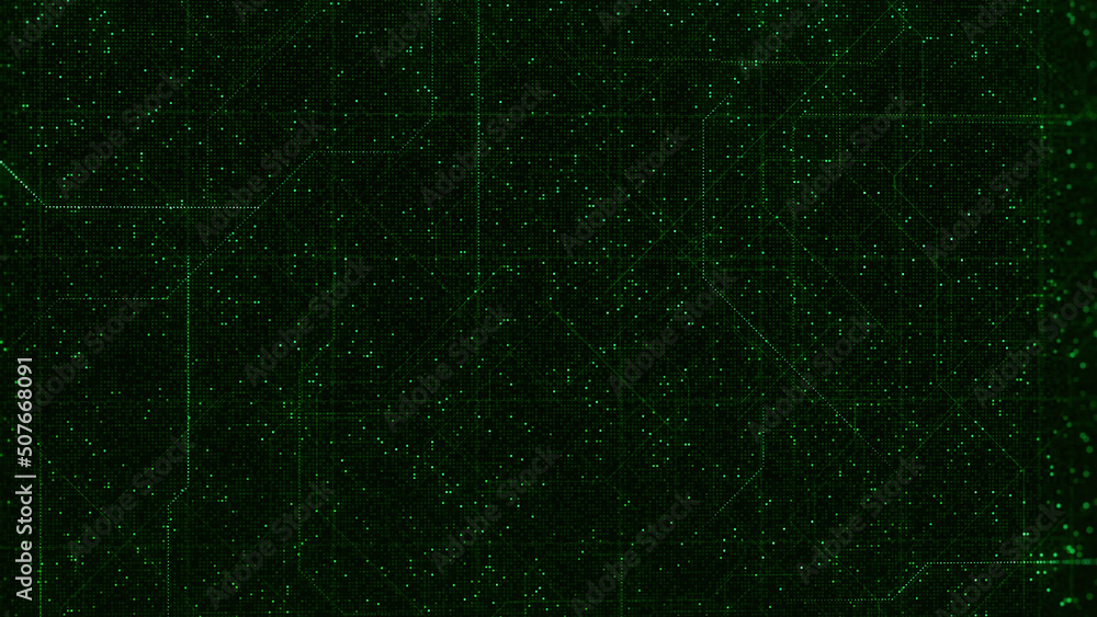Poster scheme of lines on green background. animation. diagram with moving lines in cyberspace of matrix. d