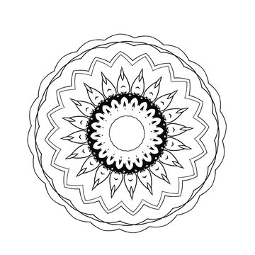 Mandala with lotus flower for Henna, Mehndi, tattoo, decoration.Black and white illustration. Coloring book page.