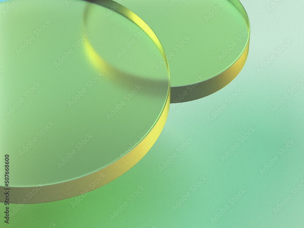 Poster 3d rendered illustration in yellow and green colors. a minimal abstract scene with geometrical forms