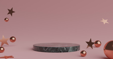 Luxury dark Pink Podium with Black background, 3D render