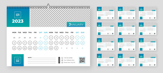 Modern, simple and minimal desk calendar template 2023