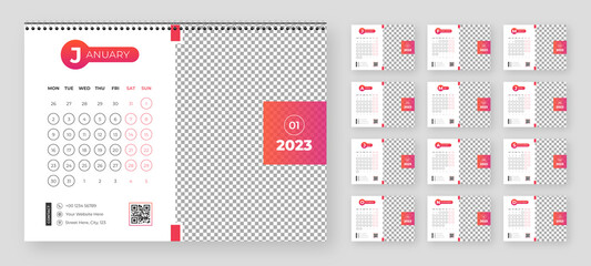 Monthly calendar template for 2023 year. Week Starts on Monday. Wall calendar in a minimalist style.