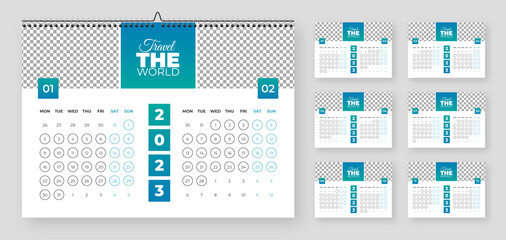 Monthly calendar template for 2023 year. Week Starts on Monday. Wall calendar in a minimalist style.
