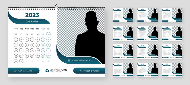 Calendar 2023 week start Monday corporate design template vector.