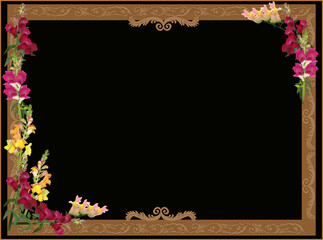 frame decorated by yellow and red flowers on black