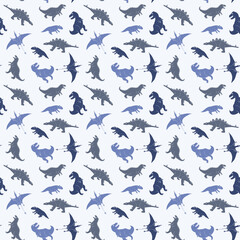 Dino Seamless Pattern, Cute Cartoon Dinosaurs Doodles Vector Illustration