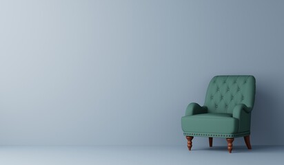 sofa chair in a living room with empty wall. Minimal style concept. pastel color style. 3D render