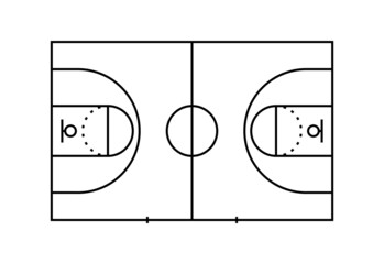 Basketball couBaskert in libasketballne style. Basketball field icon. Vector illustration of playground on white background. Top view. Coach table for tactic presentation for players. Sports strategy.