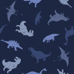 Dino Seamless Pattern, Cute Cartoon Dinosaurs Doodles Vector Illustration