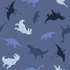 Dino Seamless Pattern, Cute Cartoon Dinosaurs Doodles Vector Illustration