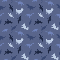 Dino Seamless Pattern, Cute Cartoon Dinosaurs Doodles Vector Illustration