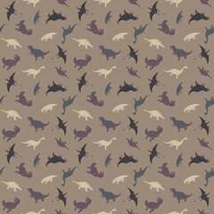 Dino Seamless Pattern, Cute Cartoon Dinosaurs Doodles Vector Illustration