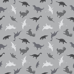 Dino Seamless Pattern, Cute Cartoon Dinosaurs Doodles Vector Illustration