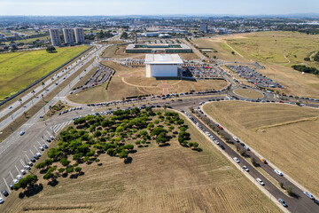 Vista aérea da cidade de Paulínia no interior do estado de São Paulo. Brasil, 2022.